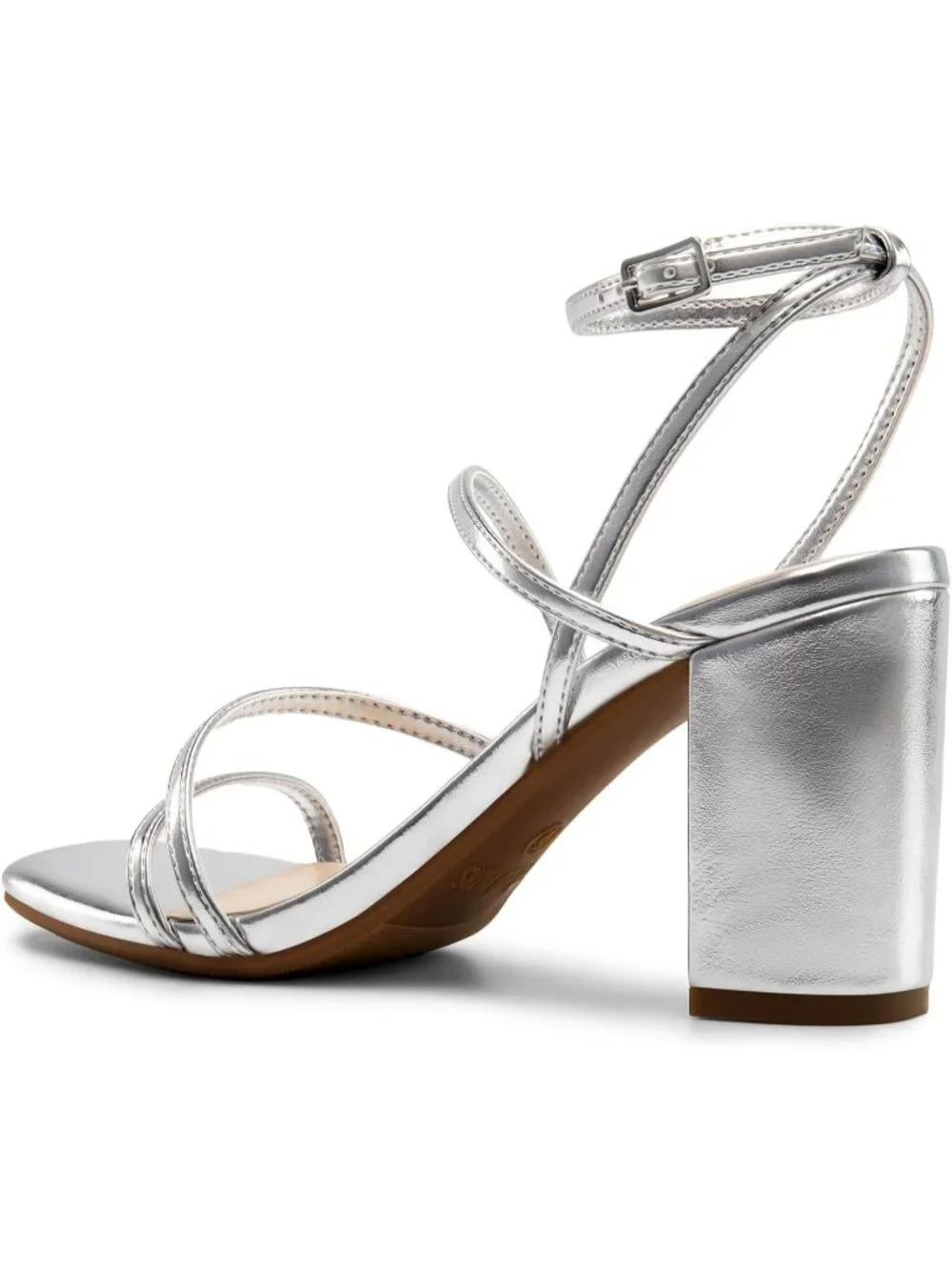 Dream Pairs Women's Silver Pu Open Toe Sleek Straps Chunky Block Heel Sandals